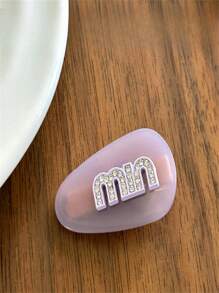 4 件套不对称珍珠发夹套装，字母图案亚克力发夹，女士独特发饰 - 彩色 - 查看 14