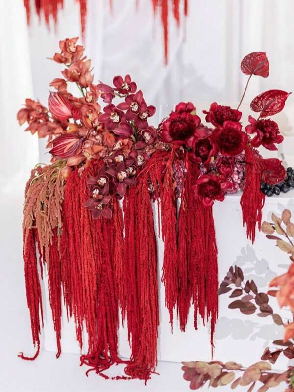 1Pc Artificial Flower Wisteria Hanging Flowers, Lover's Tears Hanging Plant, Wedding Faux Flower Hanging Silk Artificial Amaranthus, Burgundy Wedding Flowers, Cascading Wedding Bouquet For Wedding Background Decoration, Hotel Decoration, DIY Flower Arrangement Material, Vase Filler, Wall Decoration, Mother's Day, Birthday, Party, Gift