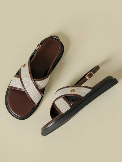 Plus Size Women 41-43 Fashion Thick Sole Bohemian Strappy Sandals, Embroidered Retro Woven Open Toe Non-Slip Comfortable Wedge Heel Casual Summer Shoes For Beach & Holiday, Spring/Autumn