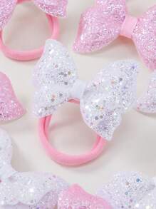 4pcs/Set Girls Shiny Sequin Bowknot Hair Scrunchies, Double Layer Princess Hair Ties, Soft & Non-Damaging, Suitable For Daily Use - Multicolor - View 4