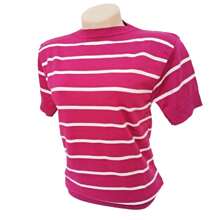 Striped Modal Blouse Short Sleeve Old Money Style Women's Fashion Spring Summer - 紫紅色與白色 - 查看 1