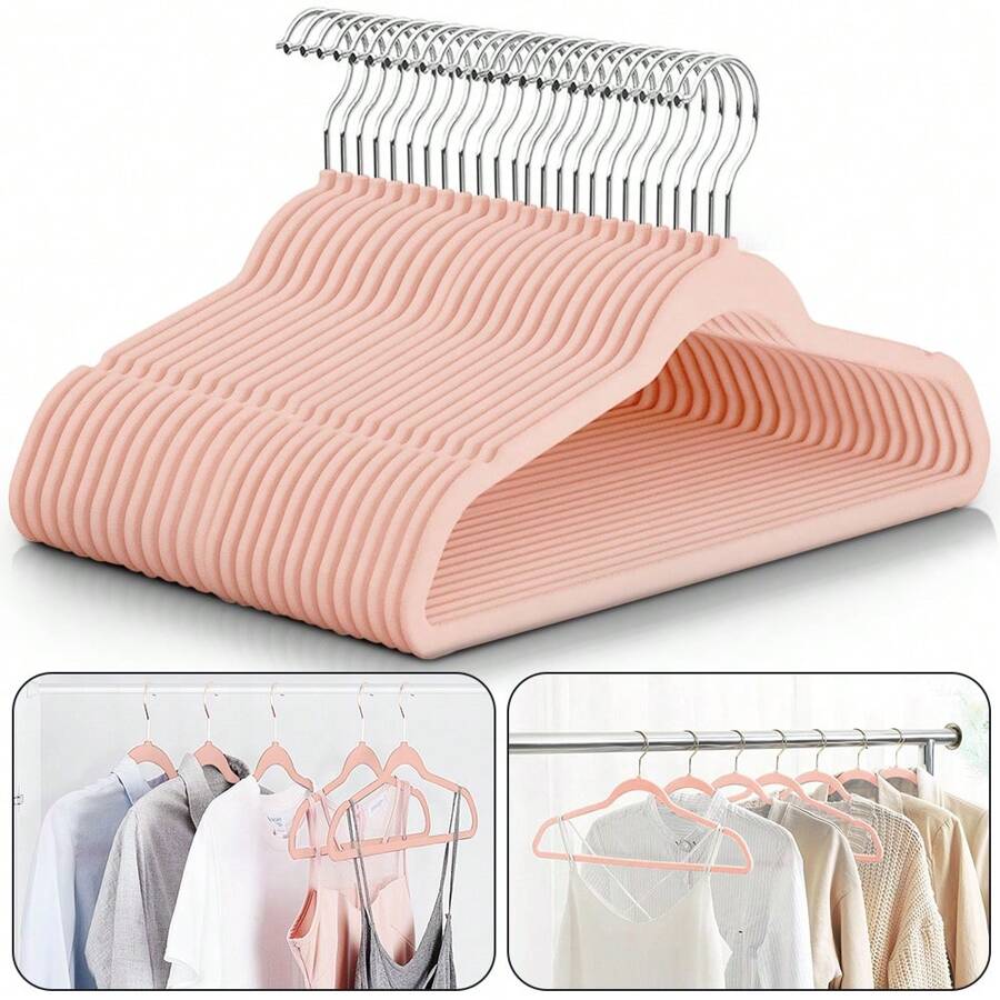 Lux Decor 天鹅绒衣架 - 优质防滑毛毡衣架，用于整理衣物 - 轻巧且节省空间的设计 万圣节装饰 万圣节服装 秋季装饰 节日装饰 - 粉色 - 查看 1