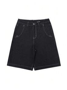 Short en jean ample à jambe droite et longueur mollet avec poches pour hommes