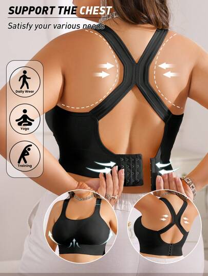 1pc Plus Size TianYI Bra For Women, Sports & Yoga Supportive, Lift & Separate, Wireless, Breathable, Seamless Comfort Back Sports Bra