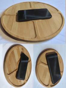 Rustic Style Mimosa Wood Tray - Circular Wooden Storage Basket, Suitable For Snacks, Fruits And Desserts | Kitchen Organizer And Dining Room Decor Accessory