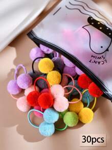 30 pièces Élastiques à cheveux pompons doux et colorés, petits accessoires de cheveux à boule en peluche pour femmes, queue de cheval, élastiques à cheveux, supports de queue de cheval