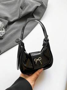 1pc High-End Bow Handbag Niche Underarm Bag New Style Versatile Shoulder Metal Mirror Mini Moon Decoration Lipstick Red Envelope Fashion Cute Personalized Very Suitable As A Gift - Shiny Butterfly Shoulder Bag - View 7