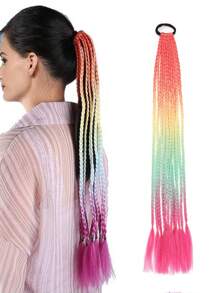 带橡皮筋的彩色辫子接发彩虹编织合成假发马尾辫发饰女孩假发派对角色扮演假发 - 彩色 - 查看 20