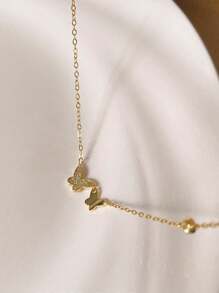 S925 纯银锆石项链 18K 镀金颈链双蝴蝶吊坠项链 适合女士和少女 - 蝴蝶項鍊 - 查看 5