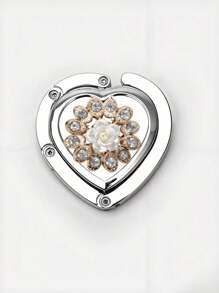 心形水钻和珍珠金属折叠式桌面挂钩、女士钱包架 - 銀色 - 查看 16