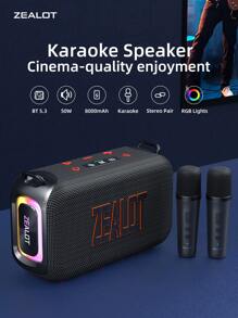 Micrófono inalámbrico Bluetooth portátil ZEALOT S85M de 50W de alta potencia, con luces de color RGB, batería incorporada de 8000mAh, compatible con tarjeta TF/USB/AUX, compatible con conexión a teléfono/tableta/computadora/TV, adecuado para campamento al aire libre, fiestas, parlante de karaoke para el hogar - Unitalla - Ver 2