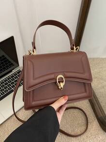 优雅纯色时尚手提包，复古女式翻盖钱包，PU 斜挎单肩包，带顶部提手