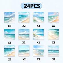 24pcs/Set Retro Beach Wave Theme Scrapbooking Paper, A5 Size, Beach Texture Background, Suitable For DIY Journal, Planner, Craft Paper, Junk Art, Cards, Photo Album, Handwork, Office Supplies, Diary Accessories