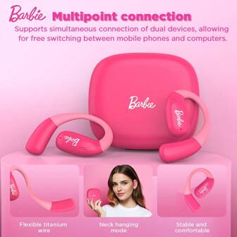 Miniso Barbie BM23 Open Headphones, Hifi Sound Quality Wireless 5.4, Ultra-Long Life Up To 58 Hours, Support For Two Devices To Connect, Professional Audio Engineers, Suitable For Women To Wear Suitable Headphones