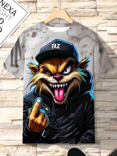 3D Digital Print Pet Motif Casual Comfortable Crew Neck Short Sleeve T-Shirt For Men, Suitable For Summer Outdoor Activities