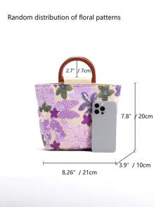 1pc Purple PVC Sequin Floral Embroidery Net Tote Bag, Chic Small Square Handbag, Fashionable & Versatile - Multicolor - View 7