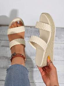 Sandalias de plataforma de estilo resort para mujer, suela de cuña de una sola tira, talla ancha extra grande