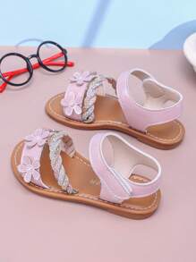 Mädchen Sommer Sandalen, elegantes Blumenmuster, modische flache Prinzessinnenschuhe, lässige Strandpantoffeln, geeignet für tägliche Ausflüge - Pink - Übersicht 7