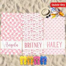 1pc Personalized Name Microfiber Beach Towel, Super Soft Quick-Dry Knit Fabric, Contemporary Printed Bow Pattern, 250gsm Oblong Shape For Travel, Camping, Pool & Beach,Suitable For Mother's Day Gifts,Multi-Functional,Ornamental,Letter,Stylish,Modern,Colorful,Cute,Adorable,Casual,Soft,Custom,Personalised,Unique,Customized,Baby Gifts,Ideal Gifts For Him,Ideal Gifts For Her,Son,Daughter - Multicolor - View 6