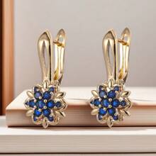 1 对时尚优雅的锆石六角形花卉耳钉，适合女性日常佩戴 - 六芒星耳扣 - 查看 11