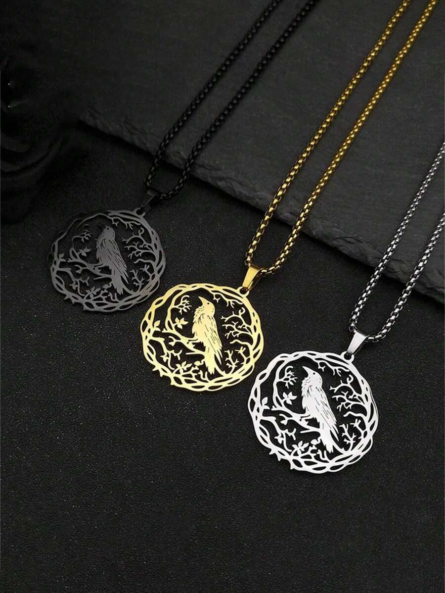 Dây chuyền mặt chim sự sống hình cây quạ đen Gothic dành cho nữ, nam bằng thép không gỉ màu vàng/bạc/đen phong cách hip hop quạ động vật thực vật trang sức quà tặng tiệc Giáng sinh năm mới quà tặng ngày lễ tình nhân - vòng cổ - Xem 1