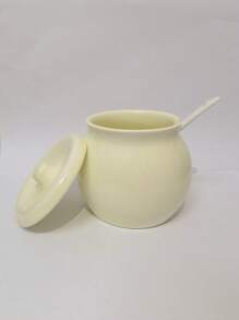 优质厚陶瓷罐，耐高温，高审美价值辣椒粉罐，厨房调味料储存罐 - 奶白+蓋+勺 - 查看 1