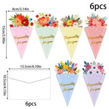 1 套 6 张混色贺卡 + 6 个白色信封、新款母亲节装饰派对手持花朵折叠感谢教师周卡片、护士节装饰派对用品、返校、学校用品