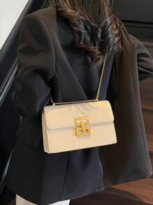 Fashionable New Square Solid Color Versatile Chain Women Handbag - Beige - View 3