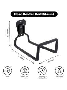 1 pieza Soporte para manguera de jardín, carrete de manguera resistente, soporte para manguera montado en la pared para interior/exterior, ganchos de metal duraderos para el almacenamiento de mangueras de jardín, capacidad máxima de 154 libras - Negro