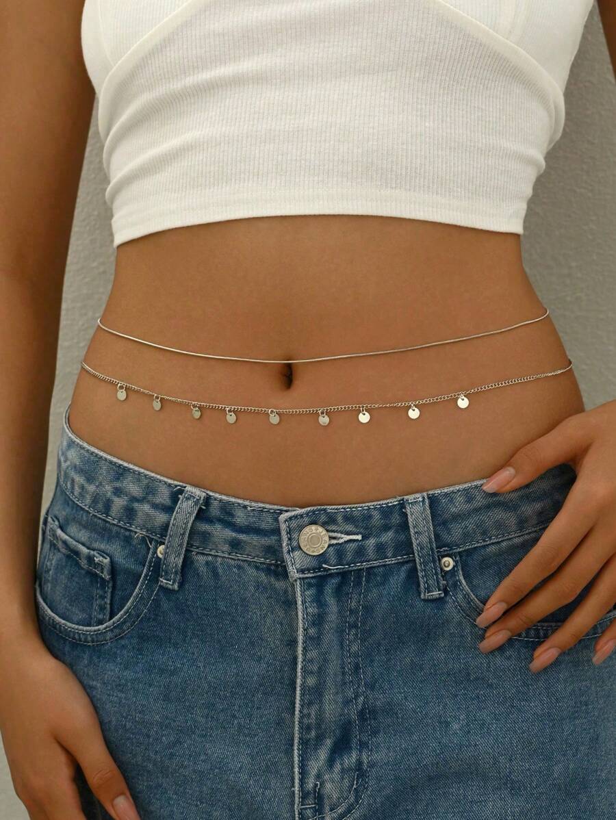 Bộ 2 món trang sức kim loại tối giản gợi cảm phong cách kỳ nghỉ mặt dây chuyền xu ngẫu nhiên, phù hợp với trang phục bikini thường ngày