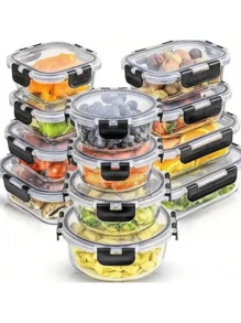Recipientes de almacenamiento de alimentos de vidrio borosilicato con tapas herméticas, a prueba de fugas, aptos para microondas, seguros para lavavajillas - regalo perfecto para viajes y preparación de comidas