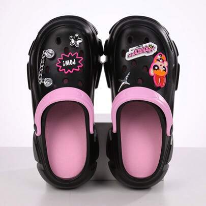 Miniso 飞天小女警系列厚底时尚穿孔拖鞋，卡通拖鞋，适合海滩派对、办公室、家庭、健身房、户外、春夏秋冬