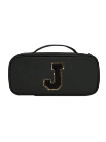 Multi Functional Travel Storage Bag, Black Towel Embroidered Letters A-Z, Carrying Pouch Bag For Travel Essentials, Can Store Power, Digital Accessories, Phone Earphones, Charging Makeup Bag, Mouse Data Cable, Easy To Carry When Going Out, Gifts For Loved Ones, Elders, Anniversary Gifts, Graduation Gifts, Travel Accessories(Zipper Random) - Black - View 14