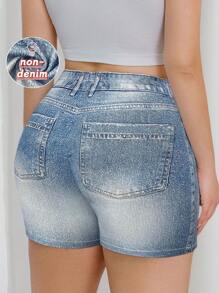 Pantalones cortos con efecto de mezclilla para mujer de talla grande, con alta elasticidad, cómodos y casuales, ideales para actividades al aire libre en verano