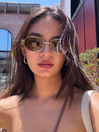 1 件时尚精致的椭圆形小框时尚眼镜，优雅精致，做工精湛，适合女性在各种场合佩戴的时尚眼镜，适合女性在所有季节佩戴的时尚眼睛，秋冬女装基本款商务休闲礼品女士沙滩配饰时尚眼镜夏季海滩度假、户外、旅行的遮阳镜