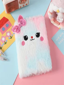 1pc Random Style Cute Plush Unicorn Or Kitty Small Notebook, School Style, Gift, Decorative, Holiday Gift, Multicolored