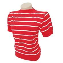 Striped Modal Blouse Short Sleeve Old Money Style Women's Fashion Spring Summer - 紅色與白色 - 查看 1