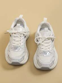 女士时尚运动鞋，休闲鞋，做旧厚底运动鞋，适合工作、旅行，百搭，建议订购大一码，春季、秋季 - 米色 - 查看 10