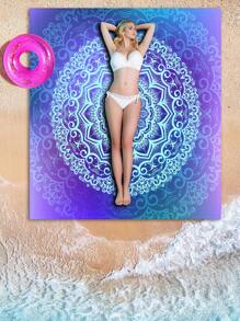 1pc New Bohemian Style Beach Blanket Lightweight Multi-Purpose Waterproof Sandproof Waves Of Tranquility Rug Purple And Blue Gradient Colour Mandala Pattern Outdoor Soft Material Picnic Blanket Beach Essentials