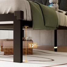 Estructura de cama individual de metal con cabecero acolchado y capitoneado, con 12" de espacio de almacenamiento debajo de la cama, sin necesidad de caja de resorte, sin ruido, fácil de ensamblar, color gris oscuro