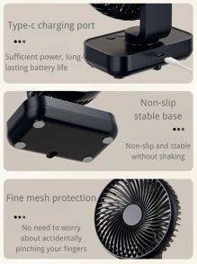 Ventilador pequeño con movimiento oscilante, ventilador de escritorio para dormitorio de estudiantes, con luz, sonido y carga USB, práctico mini ventilador eléctrico para el hogar