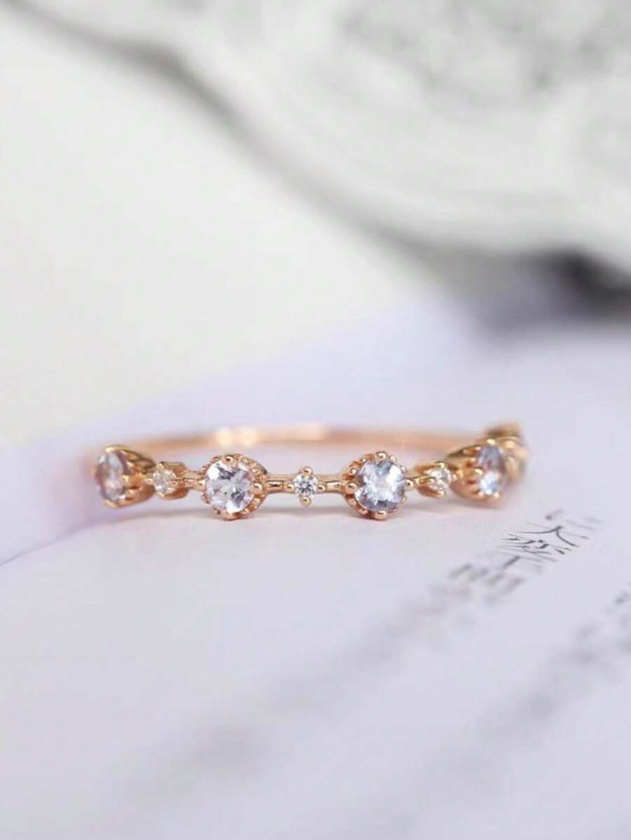 1pc Simple Luxury S925 Sterling Silver Small Diamond & Cubic Zirconia Ring, Suitable For Women's Daily Wear