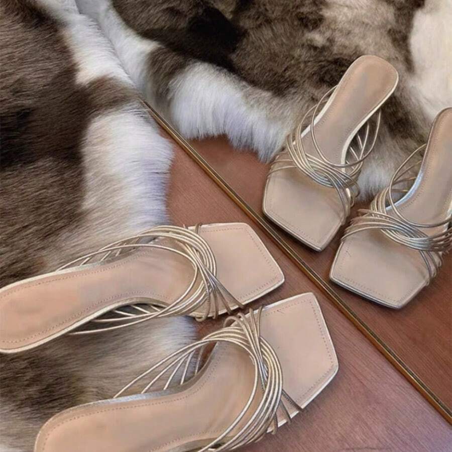 Sandalias de verano para mujer con tacón alto y tiras cruzadas y cabeza cuadrada francesa, estilo stiletto con temperamento y punta abierta, sandalias romanas para mujer, ropa de exterior