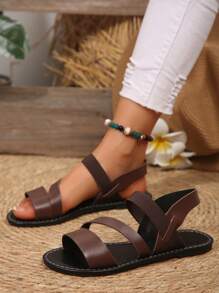 新款夏季女士平底凉鞋、休闲拖鞋、沙滩凉鞋、罗马凉鞋 - 咖啡色 - 查看 6
