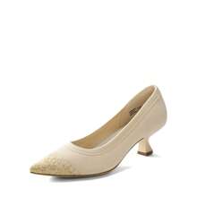 Women's Kitten Heels Pointed Toe Work Pumps Comfortable Knitted Closed Toe Solid Color Dress Wedding Shoes For Casual, Formal, And Commute Wear - Màu be - Xem 4