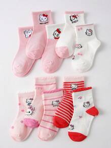 5 Pares de Meias para Crianças, Meias Curtas com Estampa Fofa de Gatinho Rosa Cartoon para Meninos/Meninas, Design de Listras/Laço, Macias, Respiráveis e Confortáveis, Meias Esportivas Casuais Estilosas, Adequadas para Escola, Férias, Presentes de Feriado, Uso Diário (Estilos Variados)