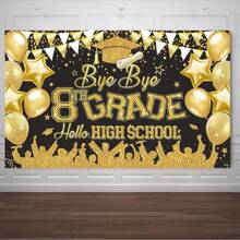1pc 8th Grade Graduation Photo Backdrop "Bye Bye 8th Grade Hello High School", 8th Grade Graduation Classroom Banner, 8th Grade Graduation Party Decor 2025 - Color - View 6
