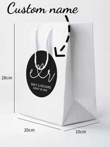 1pc Customized Name Date Gift Bag, Personalized Heart Shape Text Wedding Party Gift Packaging Bag With Customized Name And Date - White - View 3