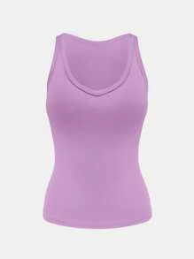 XLLAIS 夏季性感女式纯色V领背心弹力运动健身基本款背心 - 淺紫色 - 查看 3
