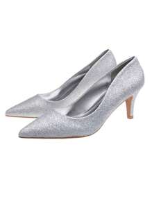 Women's Pointed Toe Glittering Fashionable Elegant High Heel Shoes - Silver - View 5